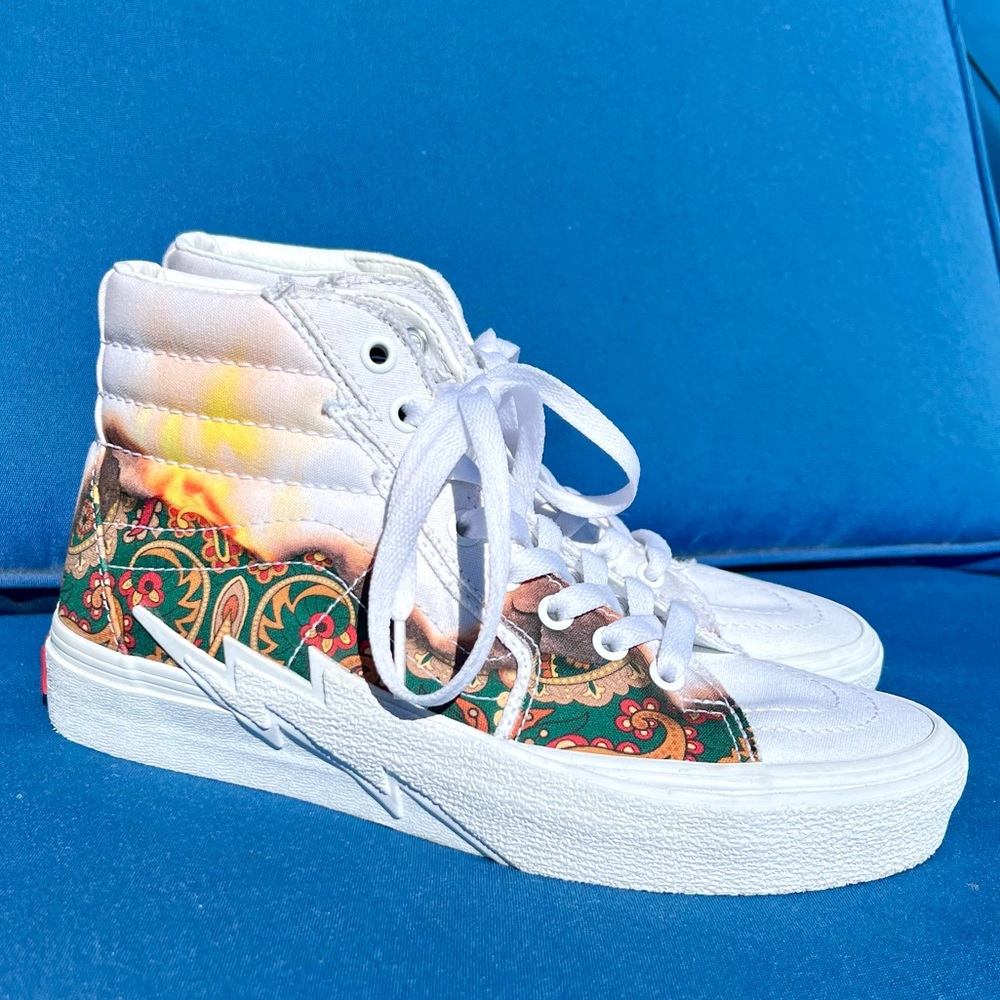 Vans High Top Sk8-Hi 'Bolt Big Reveal' White Bandana Fire Flame Sneakers